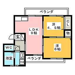ラポール園 2DKの間取図画像