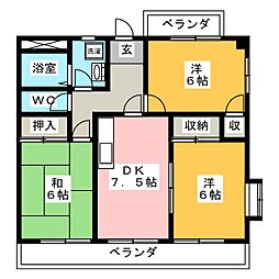 ヒルズ宇頭 3DKの間取図画像