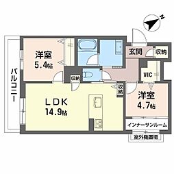 レフィアント岡崎 2LDKの間取図画像