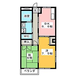 グランデージ中長根 2DKの間取図画像
