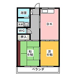 ウイングコート中藤C 2DKの間取図画像