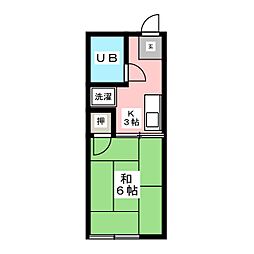 シティハイムマチハタB 1Kの間取図画像