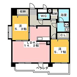 サンフィオーレ中郷 2LDKの間取図画像