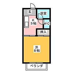フリーダムB 1Kの間取図画像