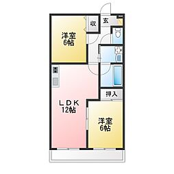 グリーンロード草間 2LDKの間取図画像