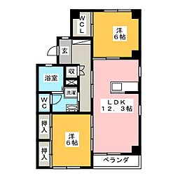 アンシャンテ神ノ輪B 2LDKの間取図画像