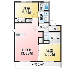 グリーンステージ柱A 2LDKの間取図画像