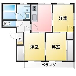 サンコーポ柱東山A棟 3DKの間取図画像