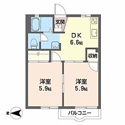 グリーンヒルズ 2DKの間取図画像