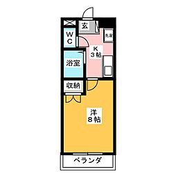サン・リバティー 1Kの間取図画像