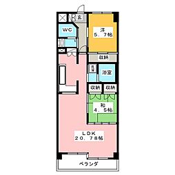 アルス住吉 6階2LDKの間取り