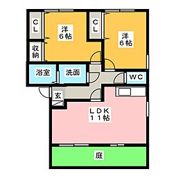サンコート札木A 2LDKの間取図画像