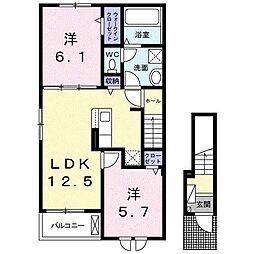 エル・ブランシュ A 2LDKの間取図画像