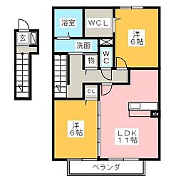 グランドールふじが丘B 2LDKの間取図画像