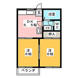 カーサ・ビアンカ花園B 2DKの間取図画像