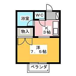 シャルムＴ 2階1Kの間取り