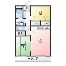 クレスト篠木 2LDKの間取図画像