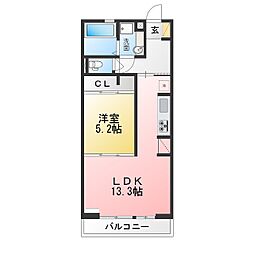 グランシャリオ篠木 1LDKの間取図画像
