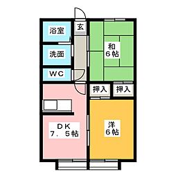 シャルマン千草B 2LDKの間取図画像