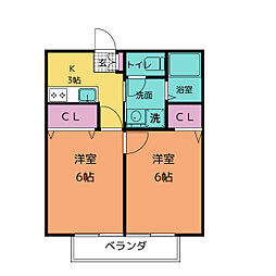 小松ハイツ吉浜　Ｃ 2階2Kの間取り