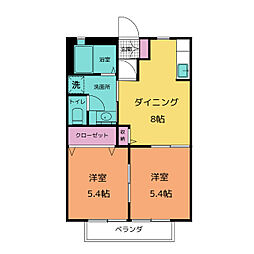 シャーメゾン青木 2階2DKの間取り