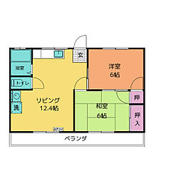 JR東海道本線 逢妻駅 徒歩12分の賃貸マンション 2階2LDKの間取り