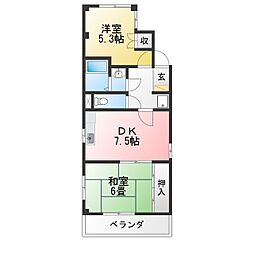 プログレス宝B棟 2DKの間取図画像