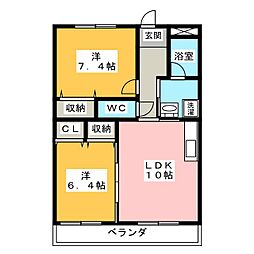 リベルテ杉浦 2LDKの間取図画像