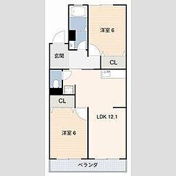 雁ケ音マンション 2LDKの間取図画像