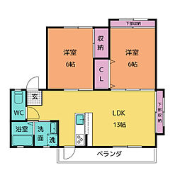 カーサ・グランデ 2LDKの間取図画像