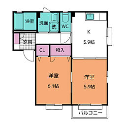 アンソニアA 2Kの間取図画像