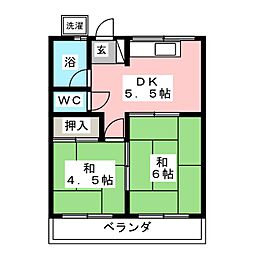 コーポ本郷 2DKの間取図画像
