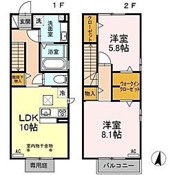 ハイツ渚 2LDKの間取図画像