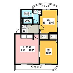 LeChatRiche 2LDKの間取図画像