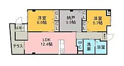 リバーサイド東洋 2SLDKの間取図画像