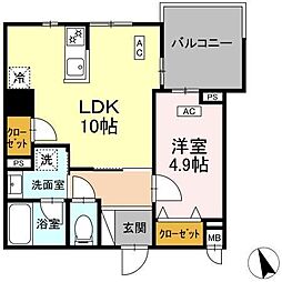 ヴィラトルチュ東刈谷 1LDKの間取図画像