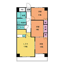 エクセル上八田 2階3LDKの間取り