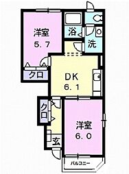 エヴァーグリーン 2DKの間取図画像