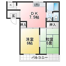 アーネス妙慶 2DKの間取図画像