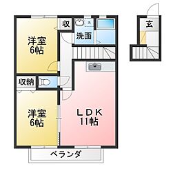 サンハイム勝川 2LDKの間取図画像