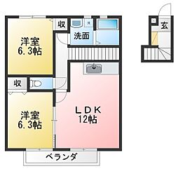 サンハイム勝川 2LDKの間取図画像