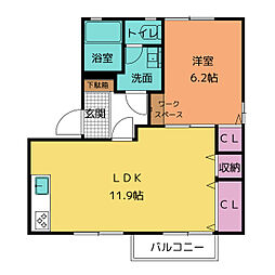 アミール勝川B棟 1LDKの間取図画像