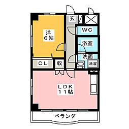 レジーナ鳥居松 1LDKの間取図画像