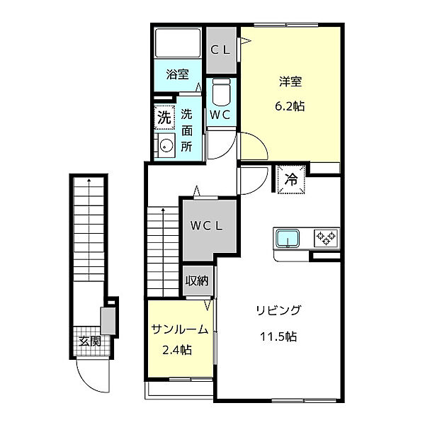 ブルースカイ 203｜愛知県津島市大字津島字北新開(賃貸アパート1LDK・2階・50.96㎡)の写真 その2