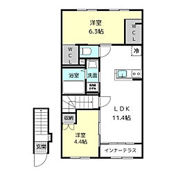 モアナ 2階2LDKの間取り