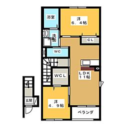 アンベリール 2LDKの間取図画像