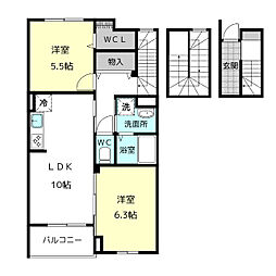 カーサみやび6 2LDKの間取図画像