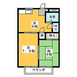 大橋ハイツ 2DKの間取図画像