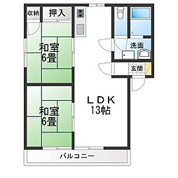 ローズガーデン800F 2DKの間取図画像