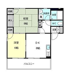 ローズガーデン800D 2DKの間取図画像